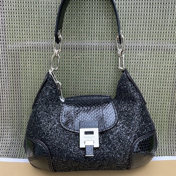 Michael Kors Collection Bancroft Medium Glitter and Snakeskin Shoulder Bag - Picture 9 of 15